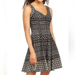 NWT Donna Ricco FIT FLARE SWEETHEART DRESS 14 CUT OUT LACE Black Nude SLEEVELESS